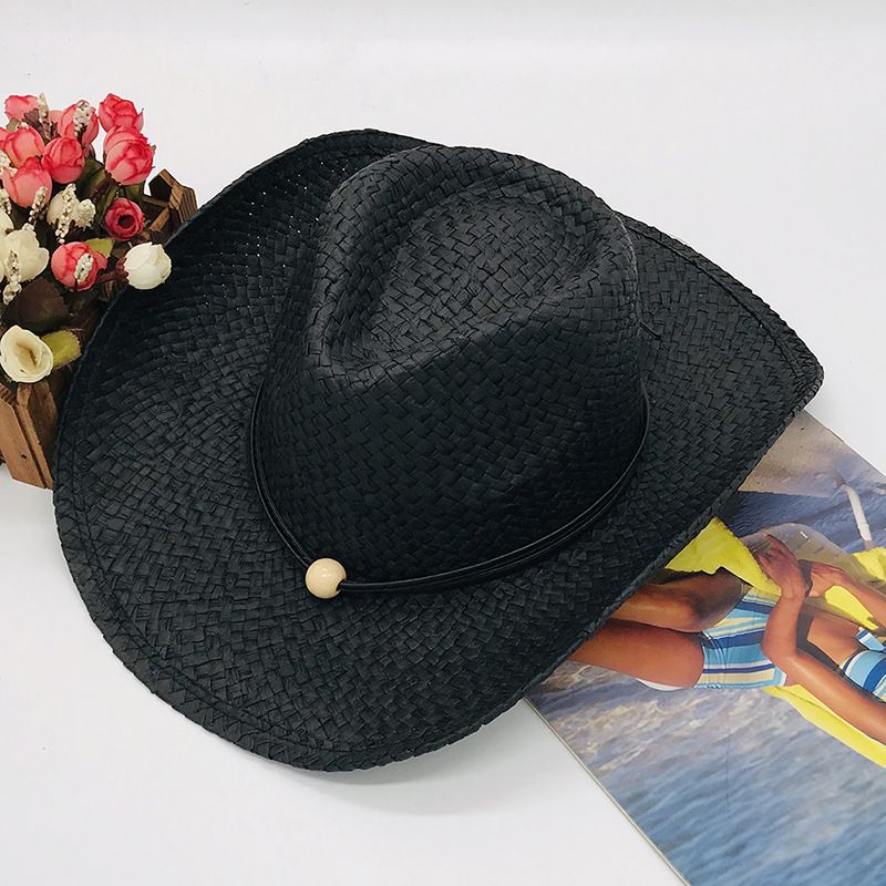 Kaffeesalat-Cowboyhut, unisex gestreifter Hut mit breiter Krempe und Manschette, Sonnenschutz-Strandhut_voghion.com