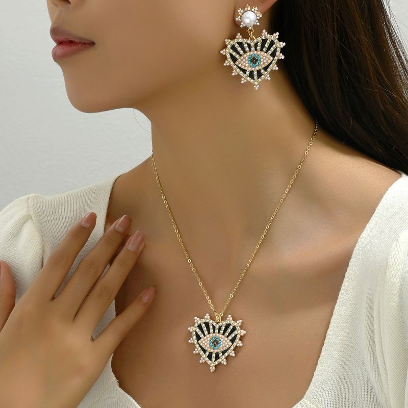 Hiphop Devil Eye Sieradenset | Diamanten Oorbellen & Lange Ketting | Retro Stijl Voor Vrouwen_voghion.com
