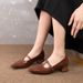 Korean Style Simple Comfortable Sheepskin Single Pointed Toe Versatile Shallow Mouth One-Strap Thick Mid-Heel Mary Jane_voghion.com
