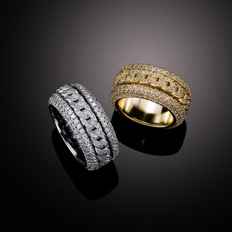 Hip Hop Full Diamond Cuban Ring Men's Rotating Copper Inlaid Zirconium Trendy Exquisite Accessory Gold Australian_voghion.com