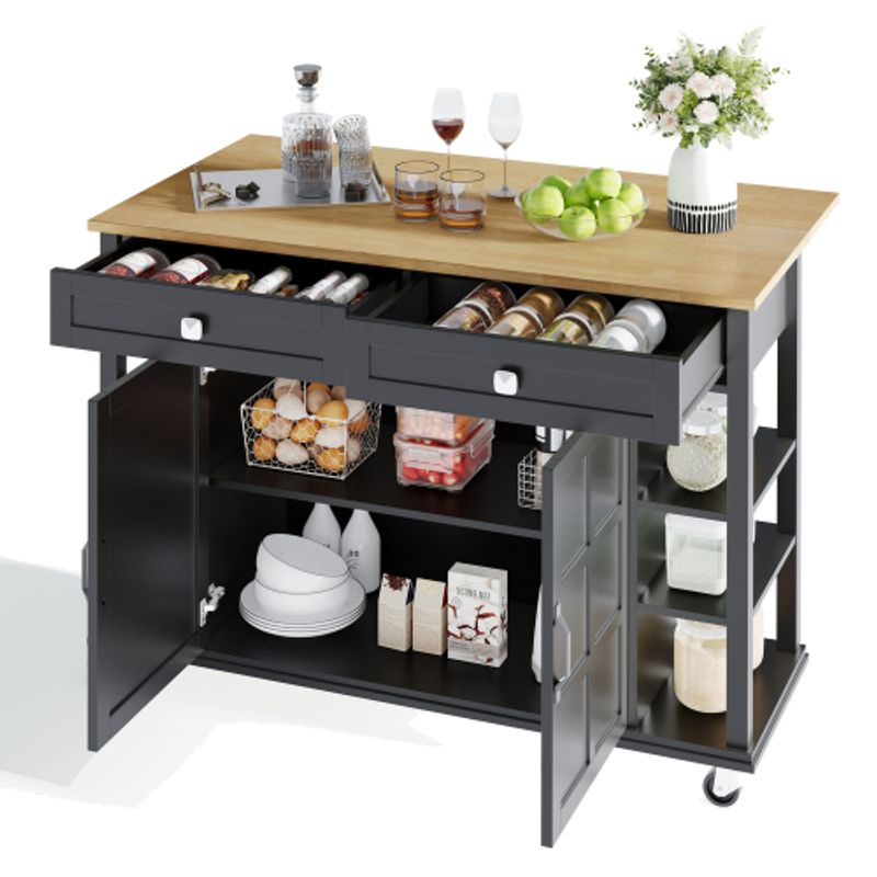 Multifunktionaler Küchenwagen mit klappbarer Arbeitsplatte, 120×65 cm erweiterbar, 2 Schubladen, geräumige Aufbewahrung, auf Rollen – stilvoller Servierwagen für Küche, Esszimmer & Wohnzimmer_voghion.com