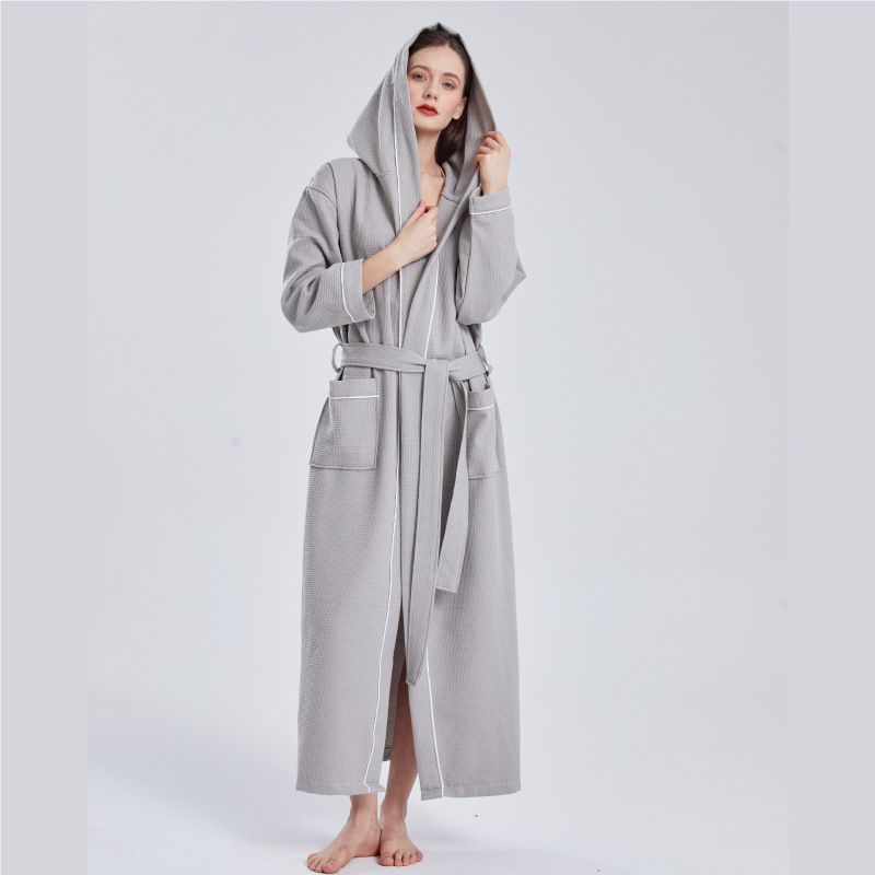 Accappatoio da hotel in cotone a nido d'ape, ad asciugatura rapida, assorbente, con cappuccio, lungo, morbido, per uomo e donna, estivo, sottile_voghion.com