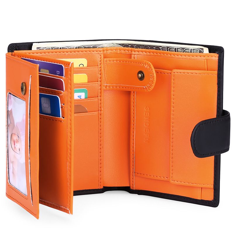 Wallet for Men Short RFID Anti-Theft Brush Lock Buckle Black Cowhide Leather Wallet Men Photo Slot Card Holder Coin_voghion.com