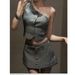 French Style Heavy Rhinestone Off-Shoulder Blazer Vest High-Waisted Skirt Pants Two-Piece Set For Women Summer Hot Girl_voghion.com