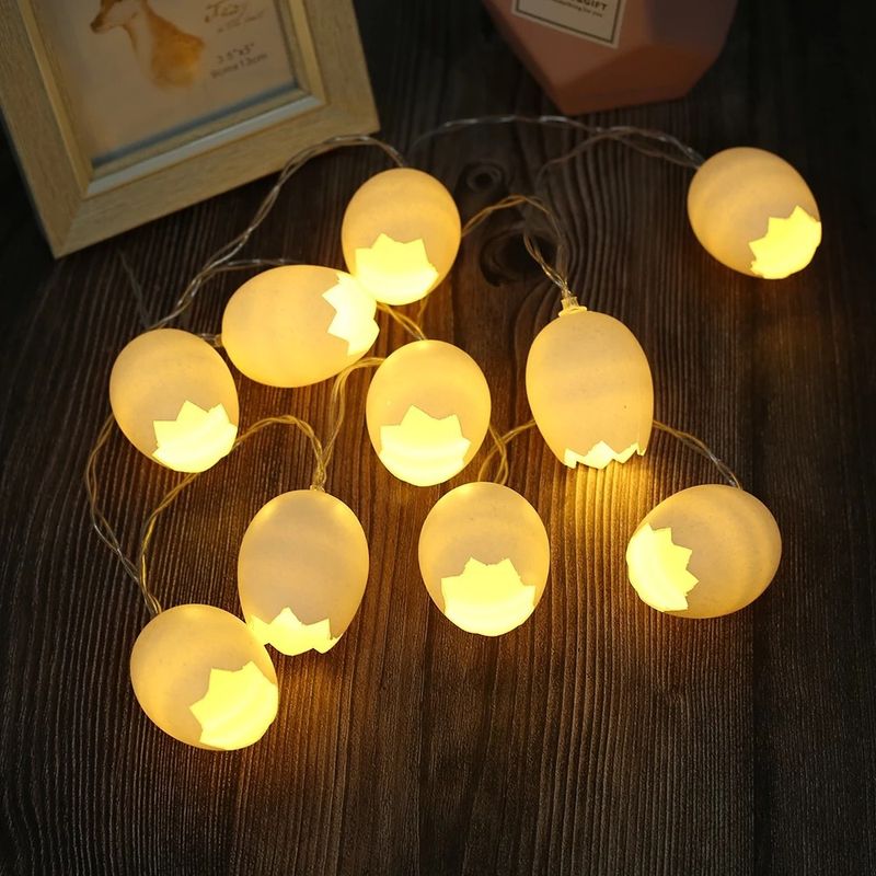 Guirlande lumineuse à LED en forme d'œuf fissuré de Pâques, lumière clignotante colorée, décoration de fête d'anniversaire de Noël_voghion.com