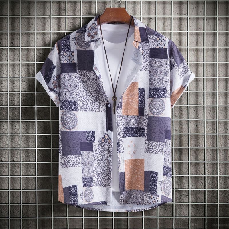 Camicia da uomo Camicia a maniche corte con stampa alla moda da spiaggia hawaiana_voghion.com