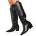 Western cowboylaarzen met hoge hak en puntige neus voor dames - Stijlvolle geborduurde hoge laarzen voor herfst en winter Western cowboylaarzen met geborduurde puntige neus_voghion.com