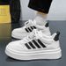 Men's Casual White Sneakers - Breathable Low-Top Lace-Up Shoes With Thick Sole For Everyday Comfort & Style_voghion.com