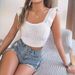 2024 Spring Summer Solid Color Square Neck Ruffled Sleeveless Knitted Crop Top Women's Fashion_voghion.com