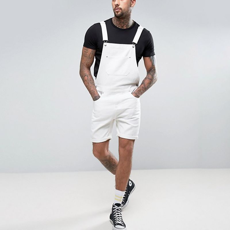 Heren denim witte lus shorts jumpsuit overalls 2023_voghion.com