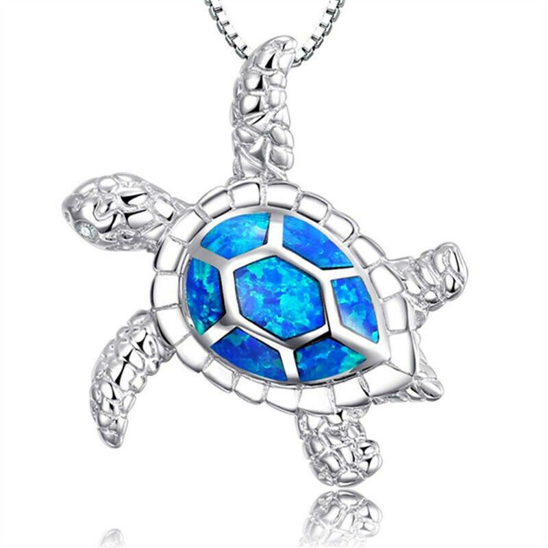 2024 Boho Cute Seahorse Starfish Shell Pendant Necklace for Girls Children Women Fashion Round Blue Opal Necklace Wedding Jewelry_voghion.com