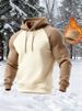 Men's Retro American Style Pullover Hoodie With Color Block Design, Fleece Lined, Relaxed Fit, Long Sleeve, Zipper Front, Casual Streetwear For Winter_voghion.com