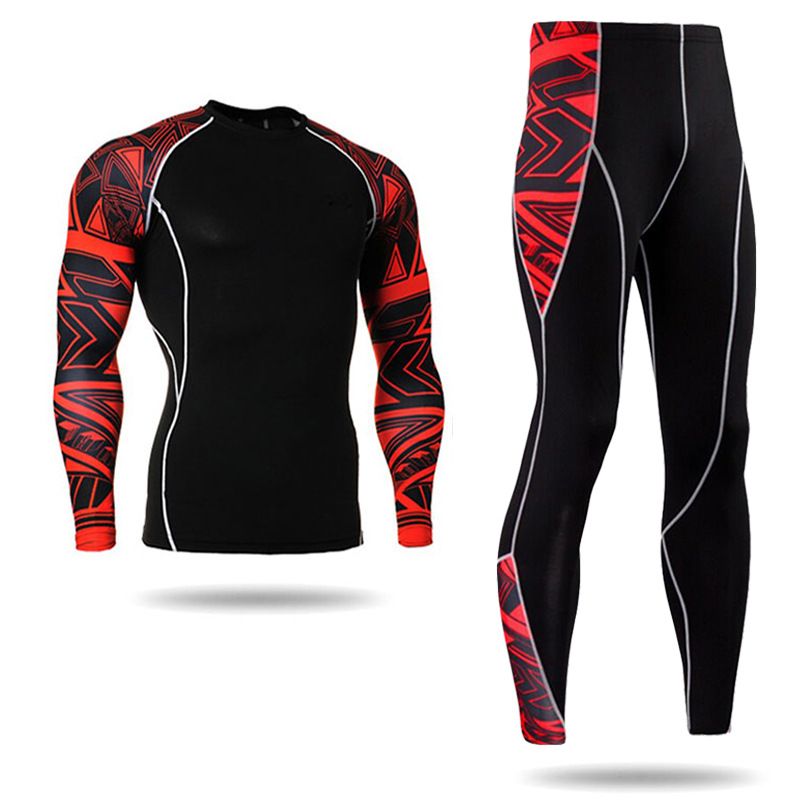 Männerkleeder Grouss Gréisst T-Shirt mat Drock Sporthosen Schnelldréchnend Strumpfhosen Laangärmlech Trainingsanzug Männer Sport-Fitnessanzug_voghion.com