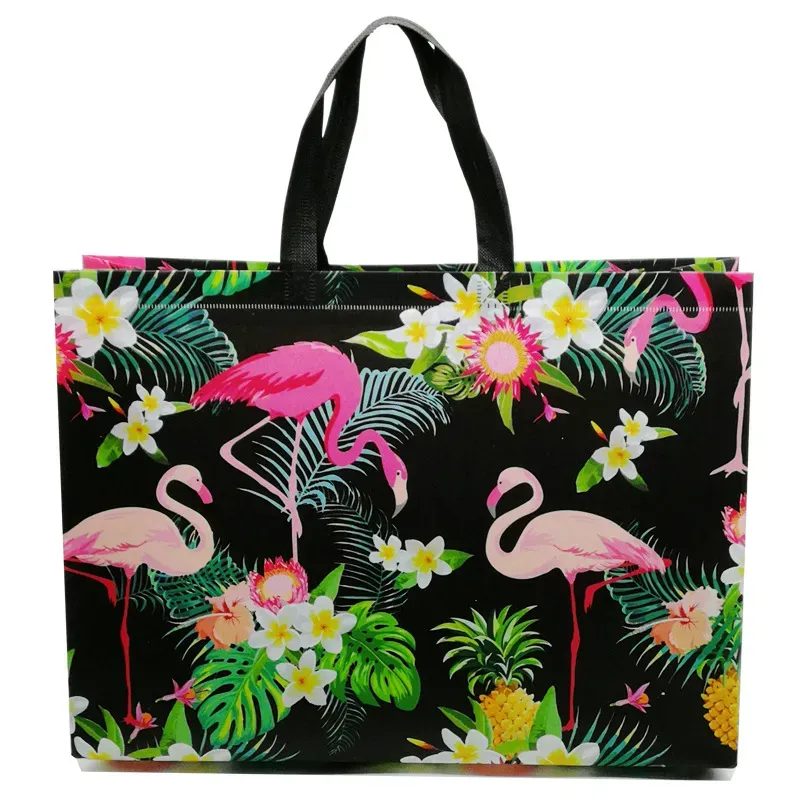 Reusable Eco Multifunctional Non-woven Shopping Flamingo Portable Folding Print Grocery Bag Clothing Storage Pouch_voghion.com