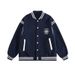 Veste de baseball vintage avec badge brodé - Vêtements d'extérieur décontractés unisexes pour le printemps et l'automne (bleu marine, gris)_voghion.com