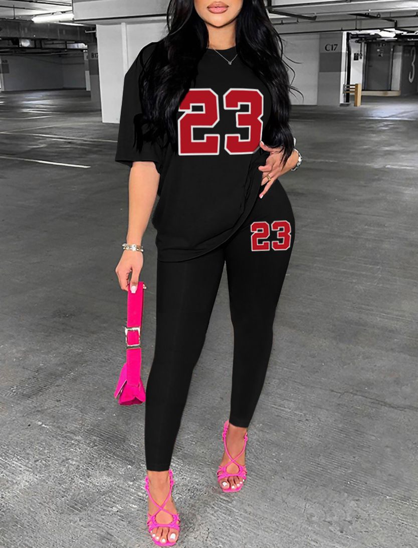 Set di pantaloni da donna stampati alla moda in due pezzi_voghion.com