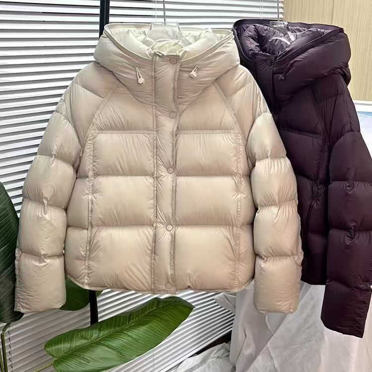 Piumino con cappuccio – Cappotto corto oversize, imbottito in poliestere, caldo capospalla invernale (S/M/L/XL, bianco/nero/viola/marrone/verde)_voghion.com