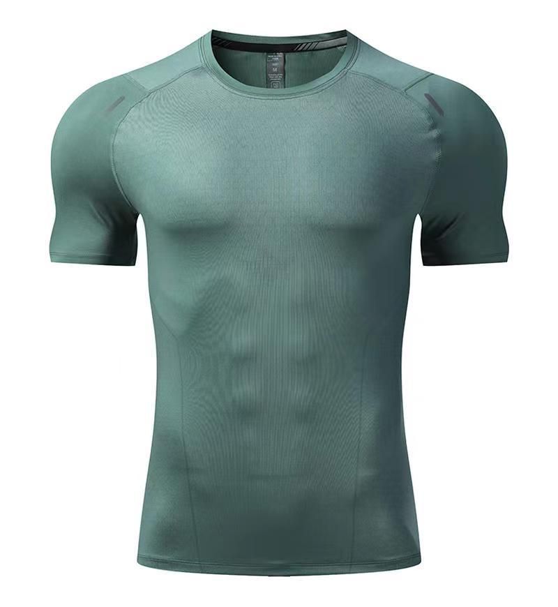 Abbigliamento sportivo da uomo a maniche corte, ad asciugatura rapida, con scollo tondo, elastico, per la corsa, l'allenamento muscolare e il fitness._voghion.com