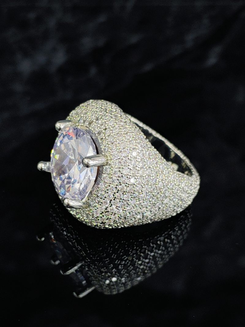 New Pigeon Egg Copper Set With Large Zircon Hip Hop Full Diamond Trendy Personality Versatile Men's Ring_voghion.com