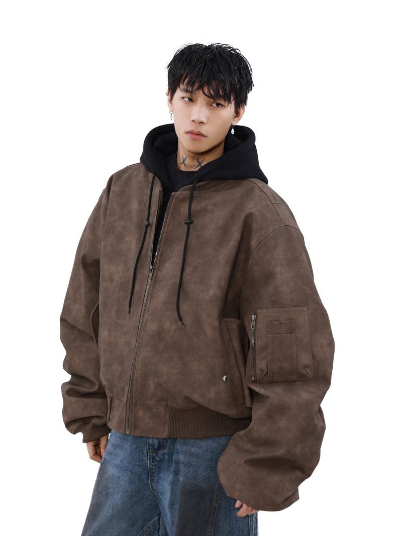 Giacca sintetica da uomo in due pezzi – Cappotto oversize con cappuccio e colletto a strati (M-2XL, marrone/nero)_voghion.com