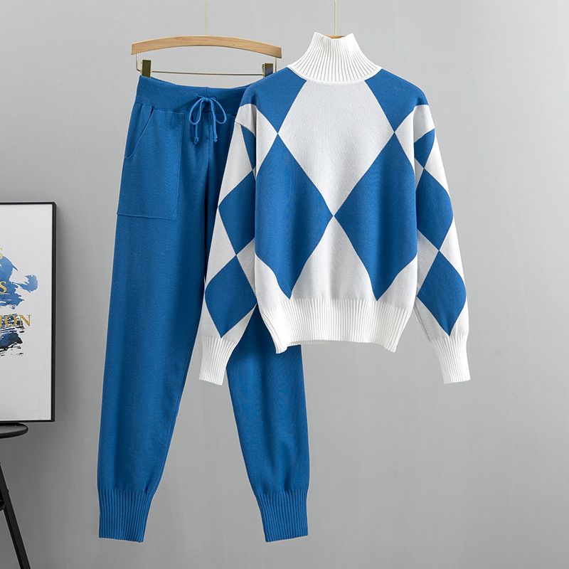 Ensemble de vêtements pour femmes, mode automne et hiver, nouveau pull à carreaux tricoté décontracté, ensemble deux pièces, tendance_voghion.com