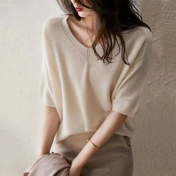 2024 Damen Feinstrickpullover aus Kaschmir mit tiefen V-Ausschnitt und modischem Stil für Damen_voghion.com