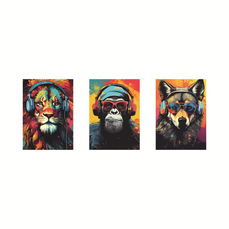 Nordic INS Style Triple Animal Oil Painting Canvas Decoration Core_voghion.com