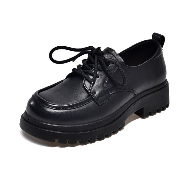 Round Toe Small For Women 2024 Top Layer Cowhide Lace-up Flats All-season Shoes Comfortable Soft Leather Loafers_voghion.com
