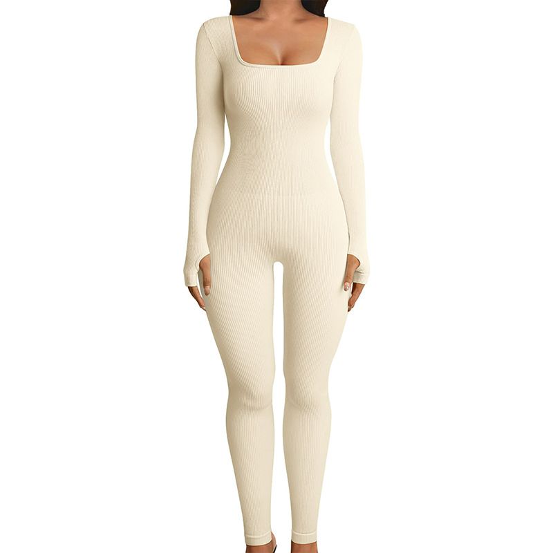Women's Double Layer Chest Pad Seamless Long Sleeve Body Shaping Suit Hip Lifting Yoga Jumpsuit_voghion.com