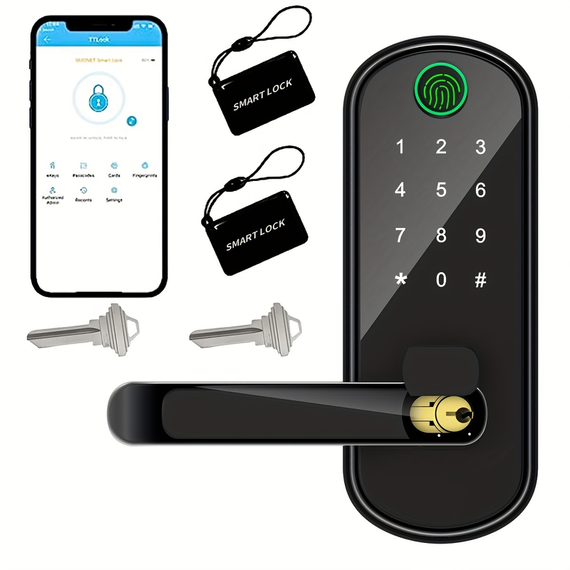 Serratura intelligente 5 in 1 con maniglia Funzione di memoria di archiviazione con tecnologia biometrica_voghion.com