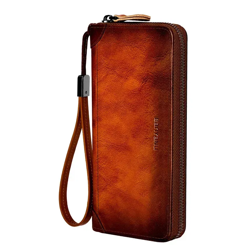 Herren Retro Geldbörse aus echtem Rindsleder, lange Business-Reise-Handytasche mit Reißverschluss, RFID-Schutz 251020_voghion.com