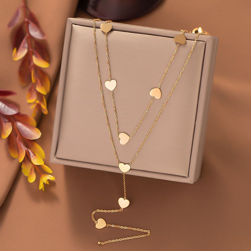 Collana in acciaio al titanio, edizione coreana, doppio strato, nappa d'amore, catena versatile, semplice e alla moda, personalizzata per_voghion.com