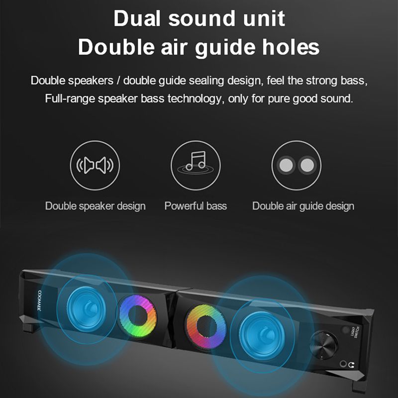 COOMAER 2w1 PC Gaming Głośniki Anvil Aux 3.5mm USB Stereo 2.0 Subwoofer Soundbar Do Laptopa Smartfony Komputery stacjonarne_voghion.com