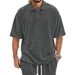 American Oversize Jacquard Knitted Turn-down Collar T-shirt For Men Summer Loose Fit Versatile Top_voghion.com