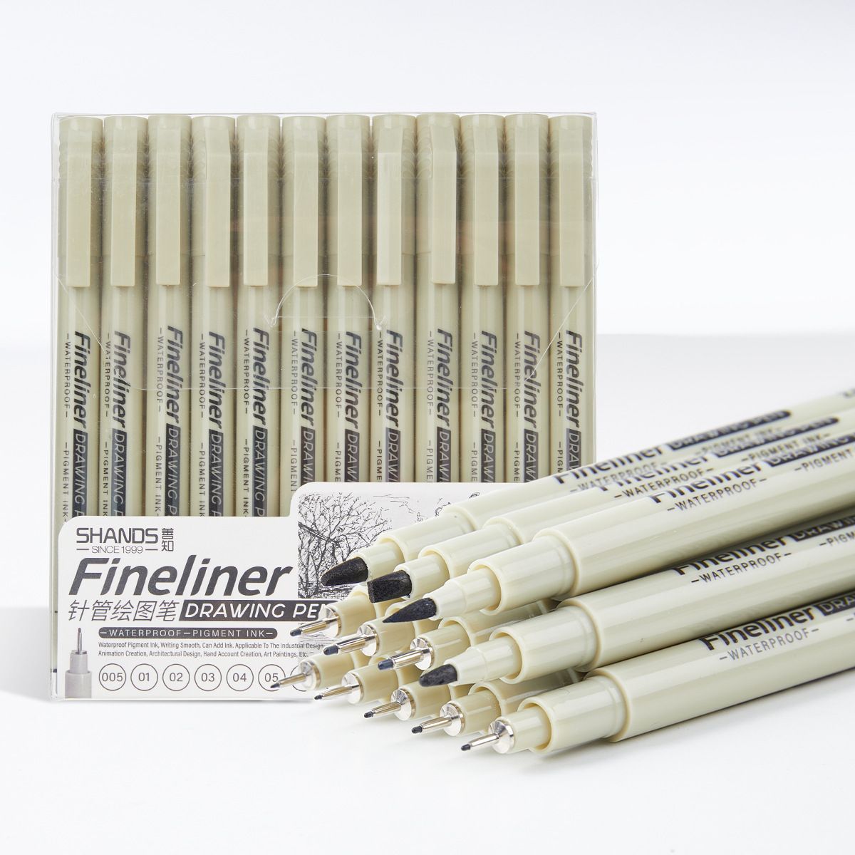 Fine Liner Black Ink Drawing Pens Set - 12 Pack Precision Tip Markers For Sketching, Outlining & Art Projects, Waterproof & Quick-Drying (14cm)_voghion.com