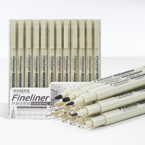 Fine Liner Black Ink Drawing Pens Set - 12 Pack Precision Tip Markers For Sketching, Outlining & Art Projects, Waterproof & Quick-Drying (14cm)_voghion.com
