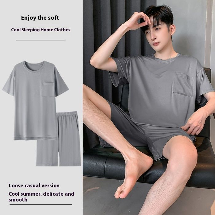 2024 Neues Modal-Pyjama-Set für Frühling und Sommer, kurzärmelige Shorts, Live-Streaming-Heimkleidungsset für Herren_voghion.com