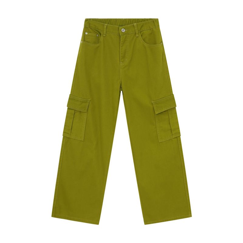 EF JEANS | 2024 New Vintage Simple Large Pocket Color Semi-elastic Waist Overalls Fruit Green Jeans_voghion.com
