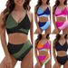 Zweiteiliger Badeanzug in Kontrastfarbe für Damen, Träger, überkreuztes BH-Oberteil, Badeanzug für den Strandurlaub, Bikini-Set für Damen_voghion.com