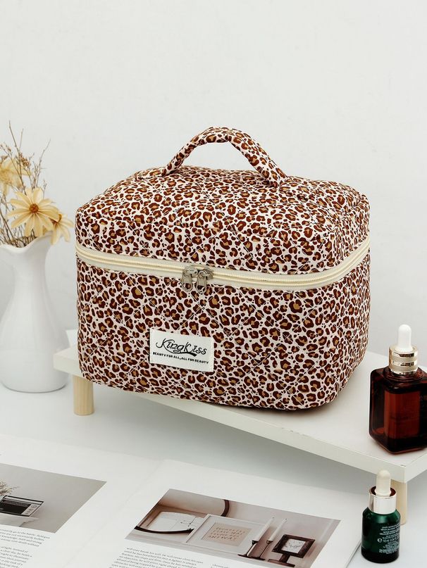 Bolsa de cosméticos de gran capacidad con estampado de leopardo para equipaje, bolsa de lavado, forro para bolso de mano, estampado de leopardo_voghion.com
