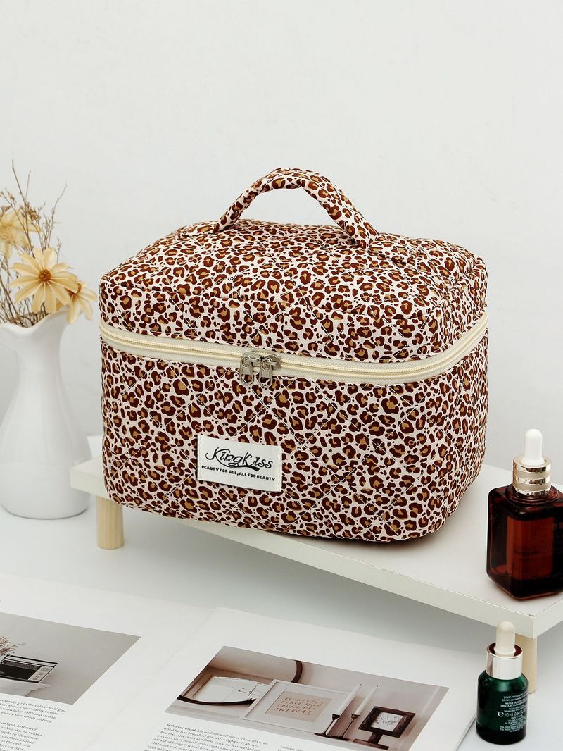 Gepäck Leopard Baumwolle Große Kapazität Kosmetiktasche Lagerung Waschen Tasche Ins Handtasche Liner Leopard_voghion.com