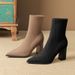 Suitable For All Seasons 3368-1 Knitted Sock Boots For Women, Chunky Heel, Pointed Toe, Petite High Heel Ankle Stretch Slim Boots, 2024 Autumn_voghion.com