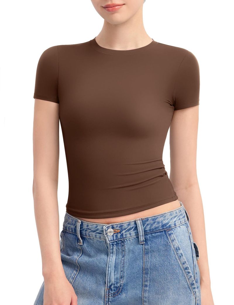 Cross Border European And American Tops Women's Short Sleeved Summer Pleated Slim T Shirt_voghion.com