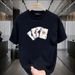 Maglietta oversize in cotone a maniche 5/4, da uomo, con stampa di carte da gioco, di grandi dimensioni e a maniche corte, stile cinese-chic_voghion.com
