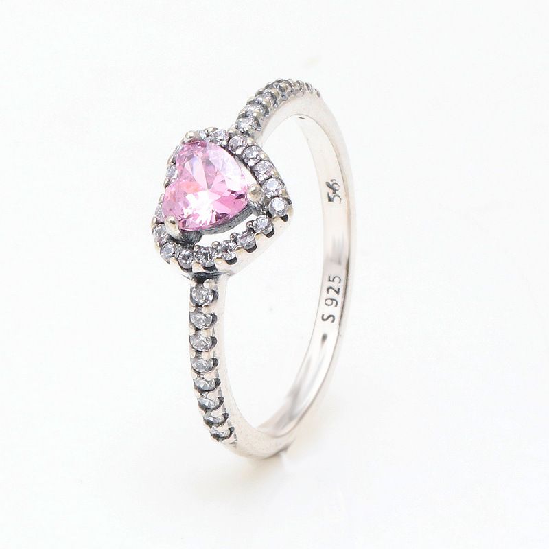 Nieuwe witte koperen glanzende luxe roze hartring vrouwelijk licht luxe edele hart diamant stapelring cadeau vrouwelijk_voghion.com