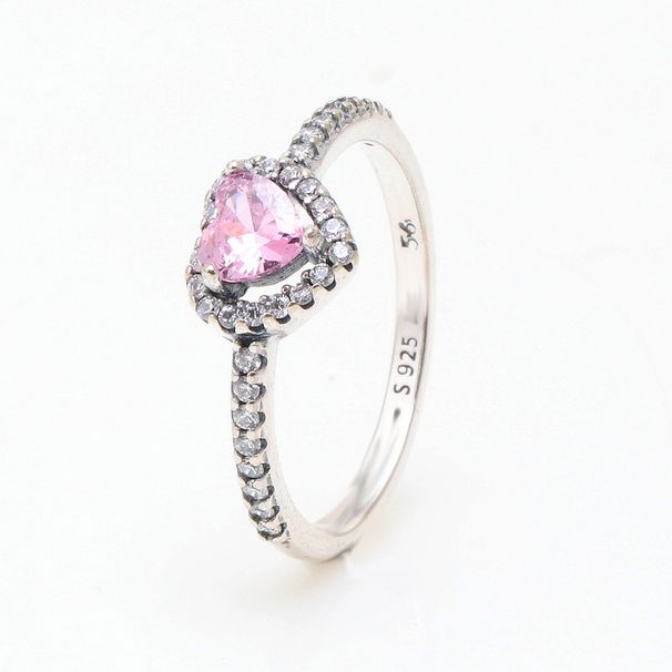 Nieuwe witte koperen glanzende luxe roze hartring vrouwelijk licht luxe edele hart diamant stapelring cadeau vrouwelijk_voghion.com