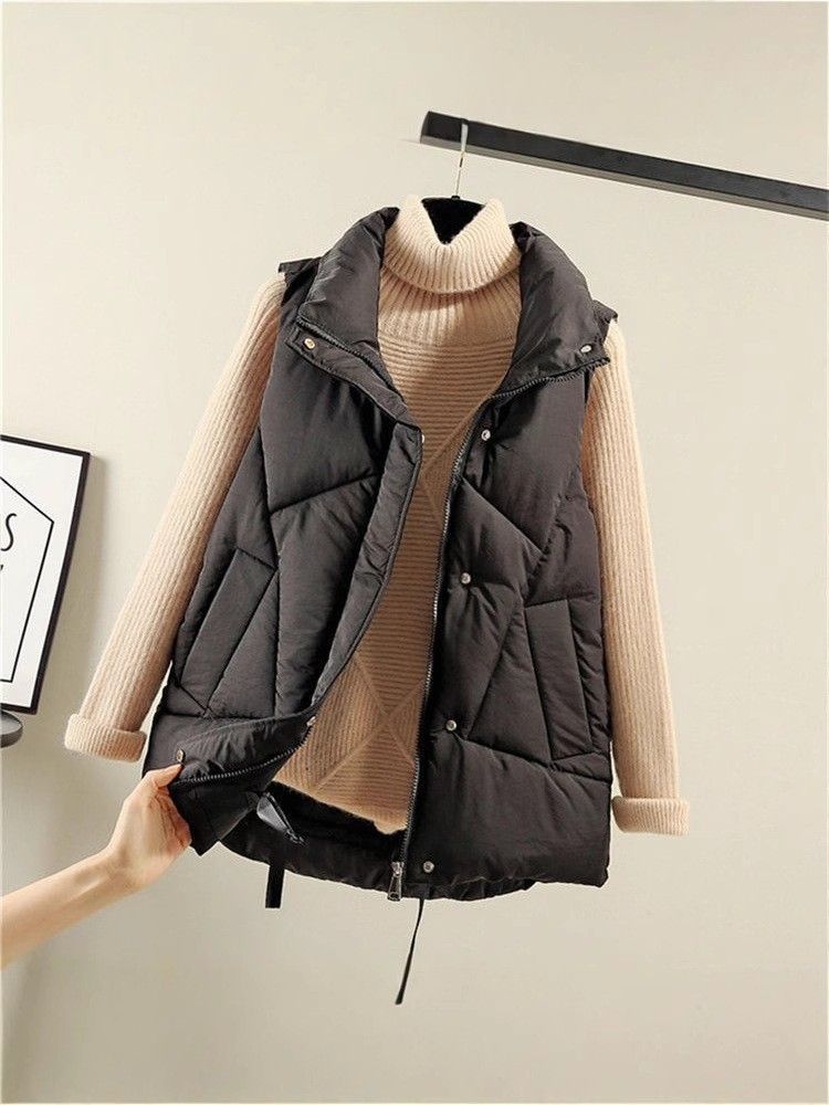 Gesteppte Weste für Damen – Stilvolles Lagenteil für Herbst und Winter mit Taschen, leichte Wärme für lässige Outfits (Schwarz, Beige)_voghion.com