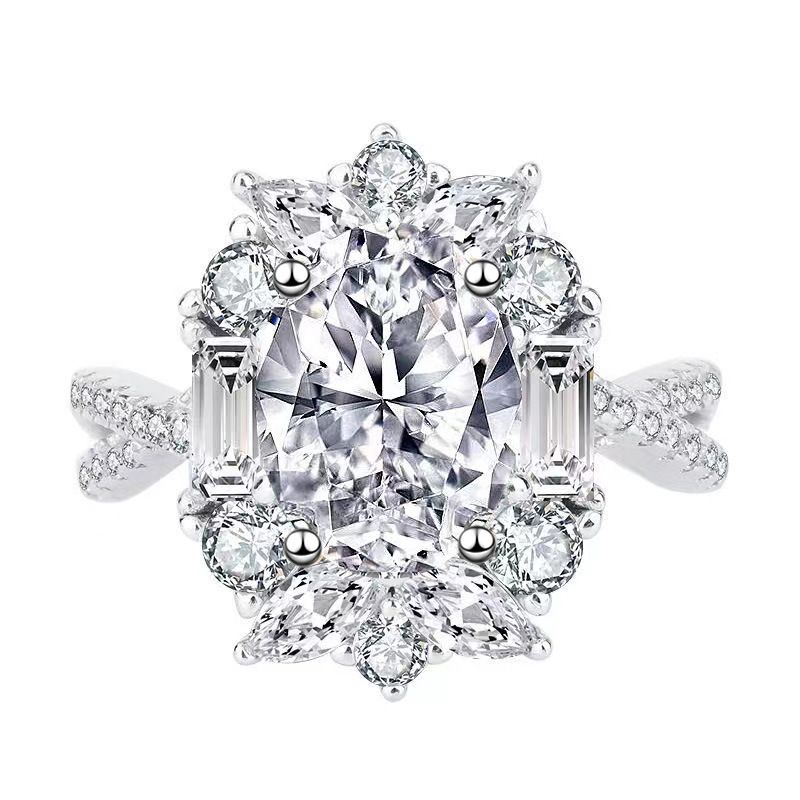 Luxurious Design Moissanite Oval Pigeon Egg Carat Diamond White Gold Cluster Zircon Ring For Women_voghion.com