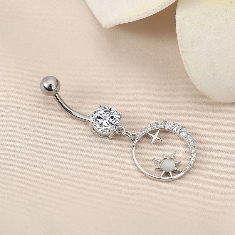 Bauchnabelpiercing mit Stern und Mond, Diamant – Medizinischer Körperpiercingschmuck aus Edelstahl (hypoallergen, modisches Design)_voghion.com