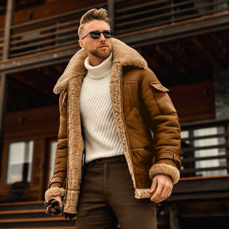 Men's Clothing Large Size Frosted Velvet Plain Composite Leather Jacket Thick Coat Woolen Coat_voghion.com